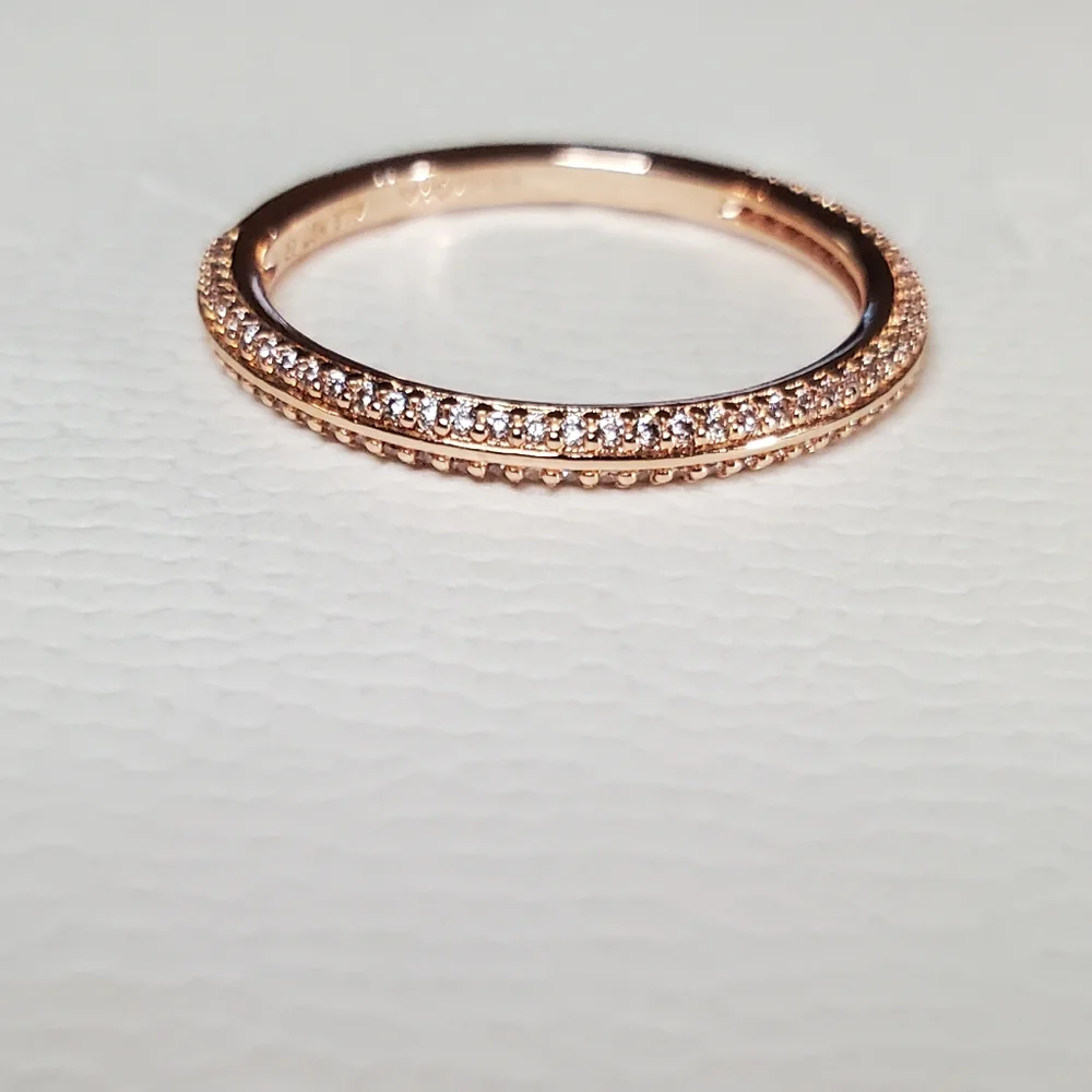 Pandora Rose Gold Pavé Stackable Ring with Clear Stones